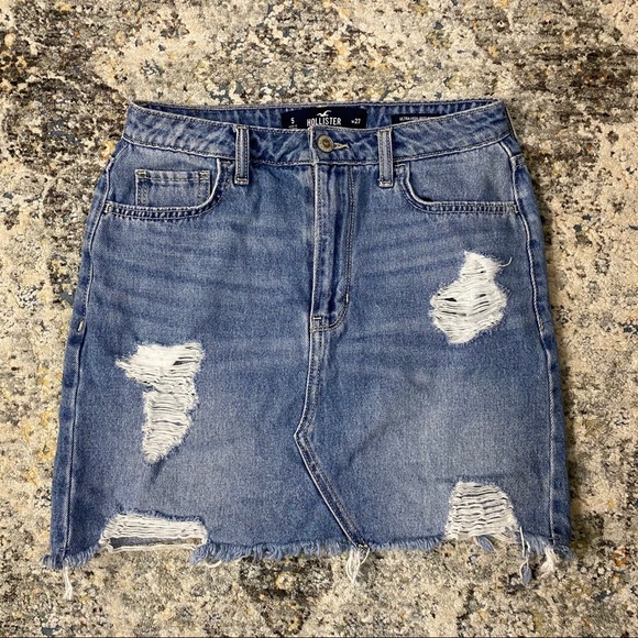 Hollister Dresses & Skirts - Hollister High Rise Distressed Denim Jean Skirt